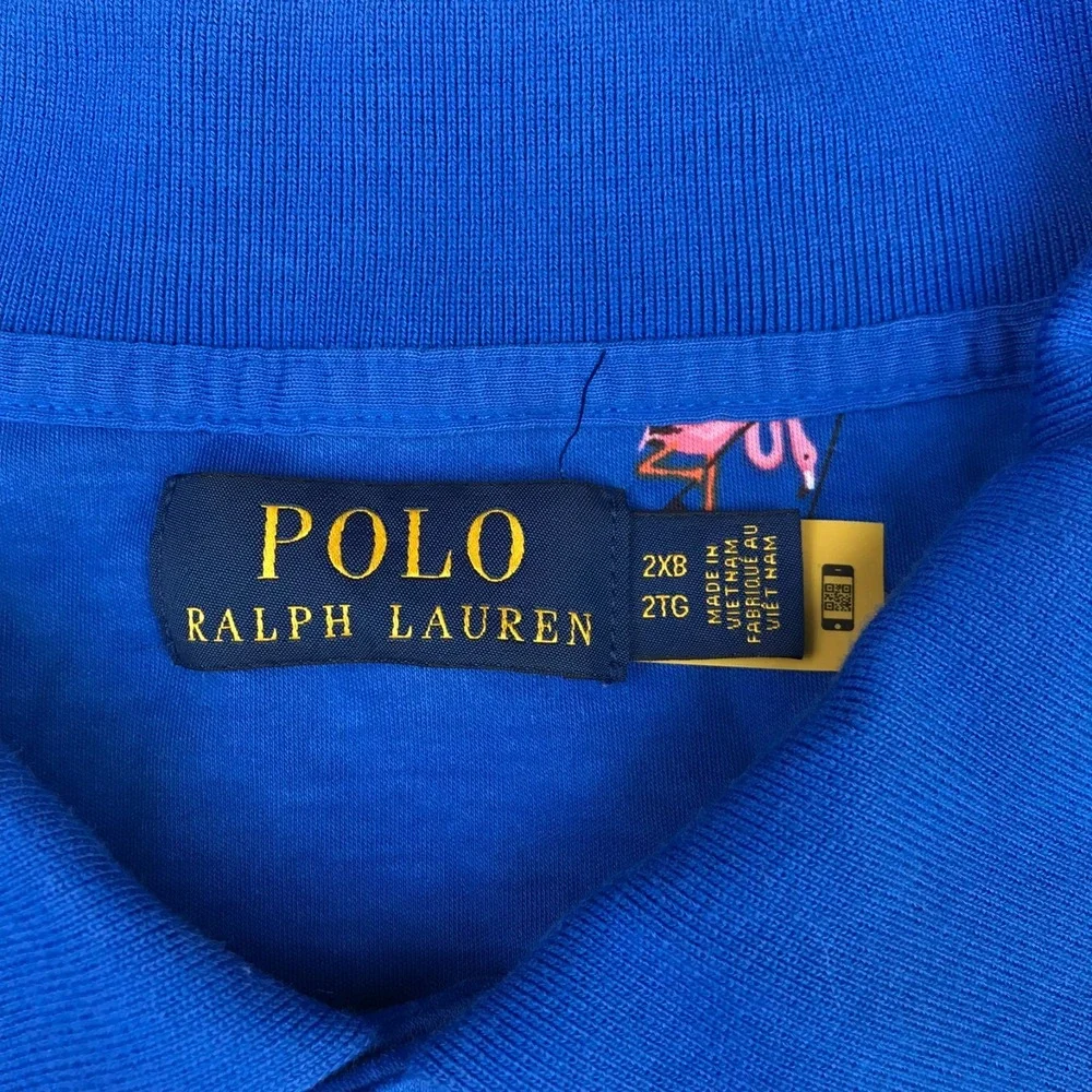 Polo Ralph Lauren Shirt Mens 2XB Big Blue Fishing Flamingo Allover Print Cotton